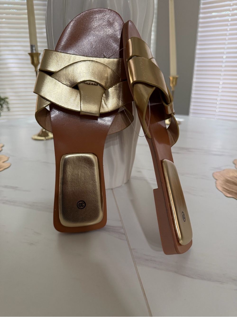 Metallic Gold Braided Slide Mules for Women